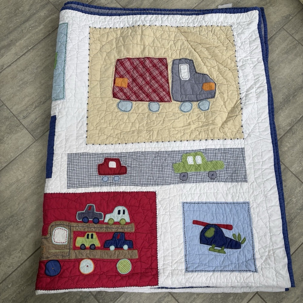 Pottery Barn Kids Transportation Quilt Blanket Boy Truck Car Helicopter